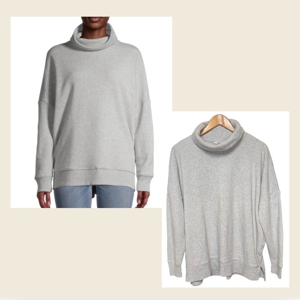 🔵 3/$18 - TIME & TRU cozy grey cowl neck sweatshirt MEDIUM- fits up to XL